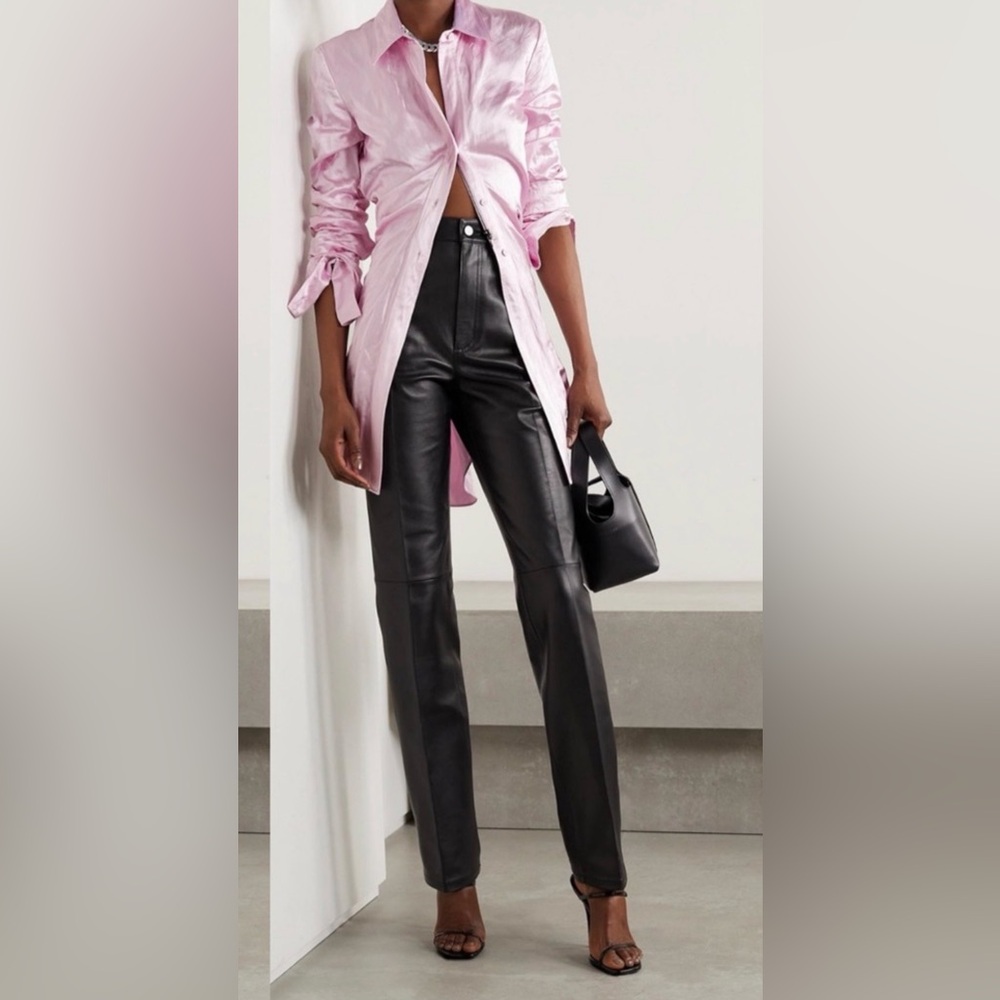 ALEXANDER WANG Ruched Crinkled-satin Shirt In Baby Pink Button-Up Shirt $695